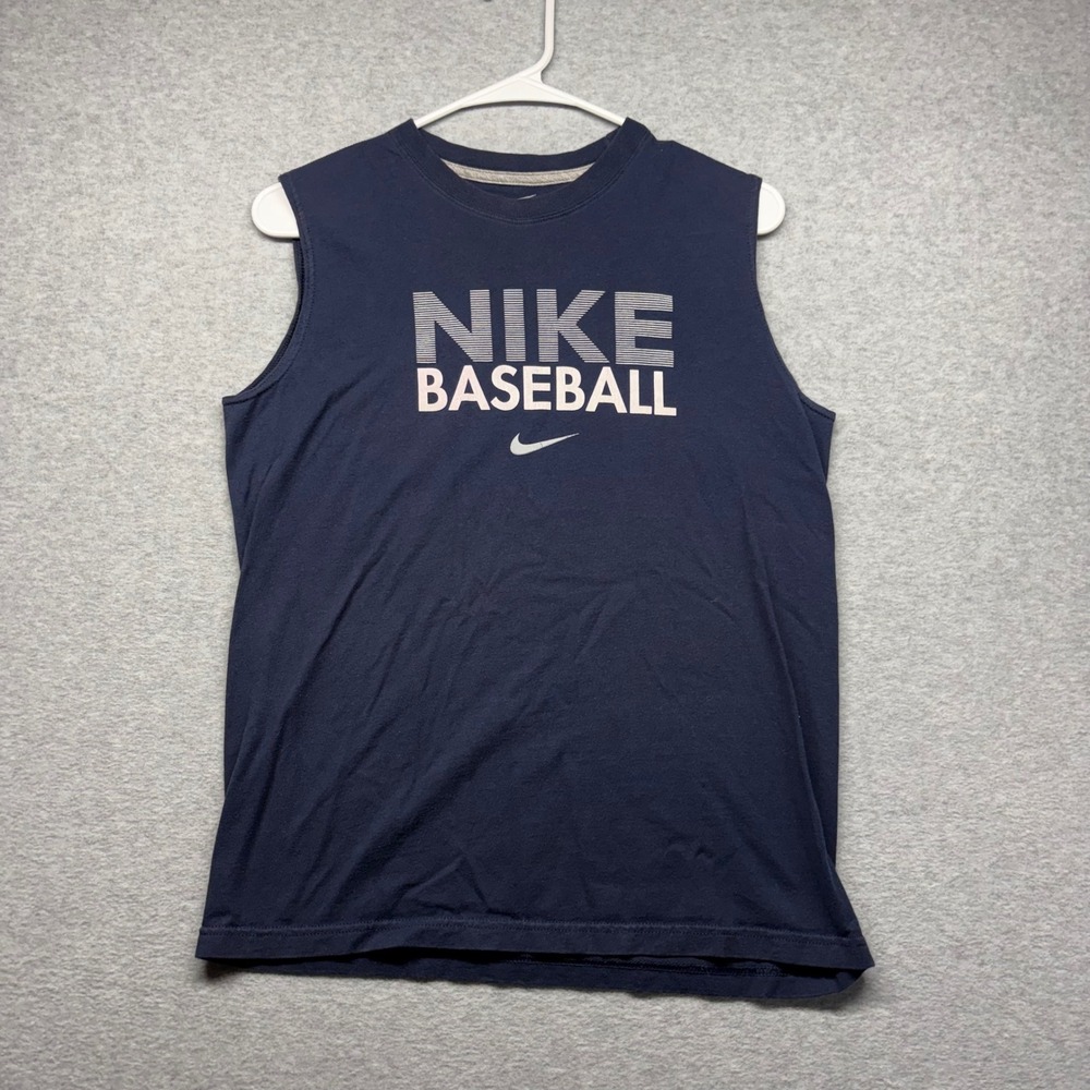 Nike Baseball Muscle Shirt Mens Large Navy Blue Cotton Sleeveless Graphic Tee